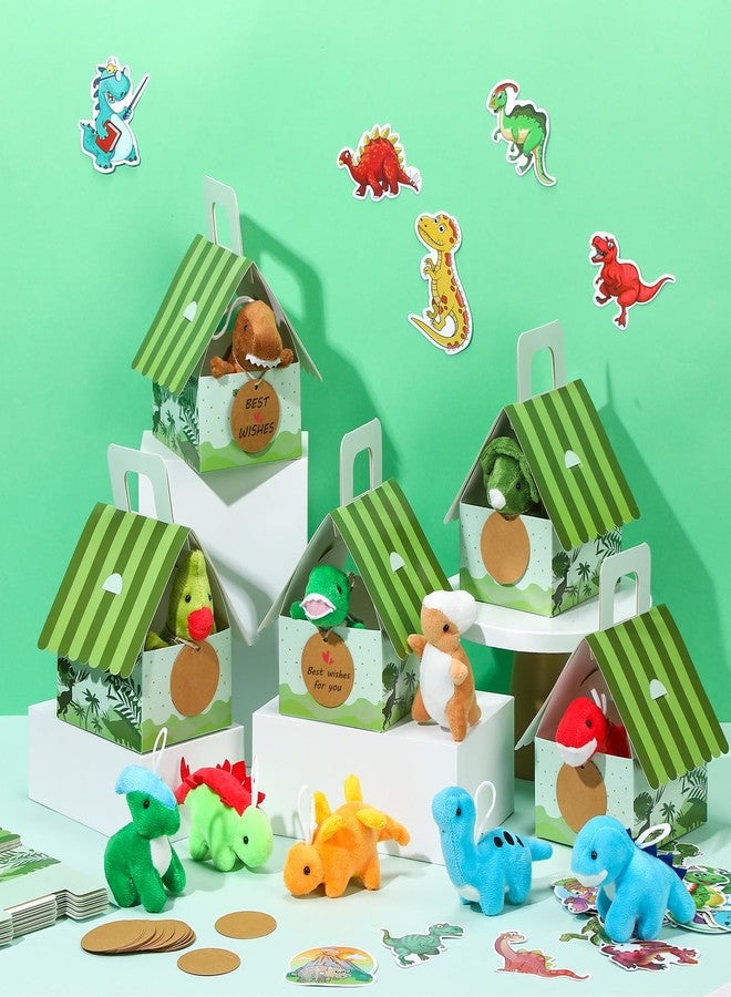 Spakon 72 Pcs Dinosaur Party Favors for Boys and Girls Includes 12 Sets Mini Dinosaur Stuffed Animals Plush Keychains Gift Box House Stickers Adopt a Dinosaur Party Favor for Dinosaur Birthday Favors - Image 4